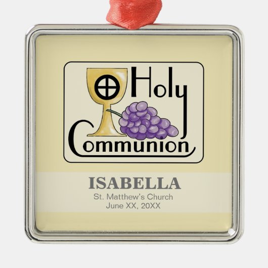 第1コミュニオンブドウとカップ、カスタマイズ メタルオーナメント (正面)