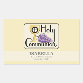 第1コミュニオンブドウとカップ、カスタマイズ 長方形シール