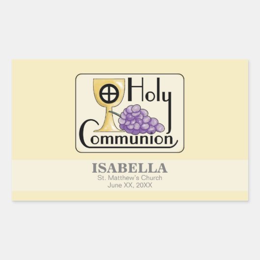 第1コミュニオンブドウとカップ、カスタマイズ 長方形シール (正面)