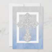 第1コミューニオンウォーターカラークロスグレーとブルー 招待状 (正面)