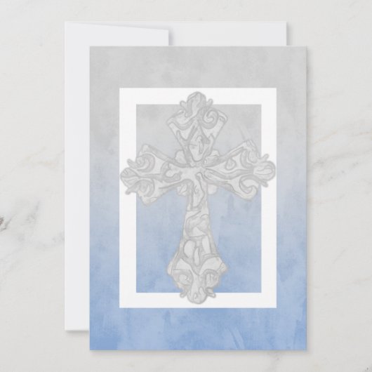 第1コミューニオンウォーターカラークロスグレーとブルー 招待状 (正面)