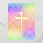 第1コミューニオンウォーターカラークロス虹 箔招待状 (正面)