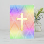 第1コミューニオンウォーターカラークロス虹 箔招待状 (立ち正面)