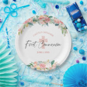 第1コミューニオンウォーター色フローラバラピンククロス ペーパープレート (パーティー)