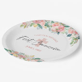 第1コミューニオンウォーター色フローラバラピンククロス ペーパープレート (アングル)