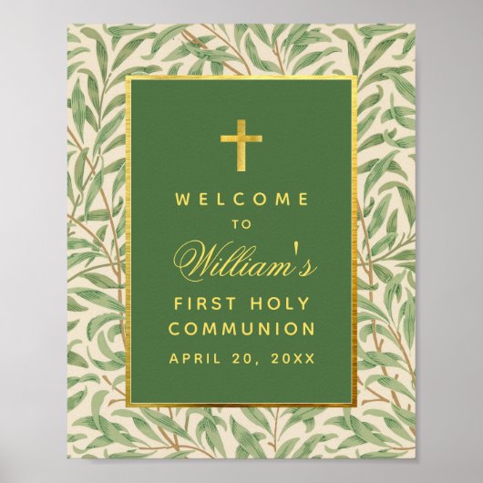 第1コミューニオングリーン金ゴールドグリーンウェルカムサイン ポスター (正面)