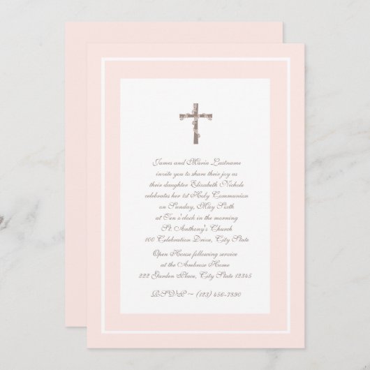 第1コミューニオンソフトピンクとブラウン 招待状 (正面/裏面)