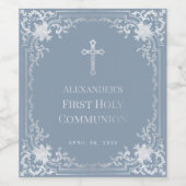 第1コミューニオンダスティブルーエレガントボーイフェイク銀 ワインラベル (シングルラベル)