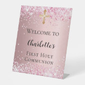 第1コミューニオンピンク紙吹雪歓迎 台座サイン (正面)