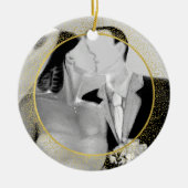 第1シンプルクリスマスの写真金ゴールドフレームNavy セラミックオーナメント (正面)