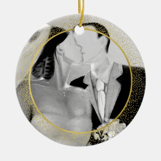 第1シンプルクリスマスの写真金ゴールドフレームNavy セラミックオーナメント (正面)