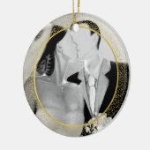 第1シンプルクリスマスの写真金ゴールドフレームNavy セラミックオーナメント (左)