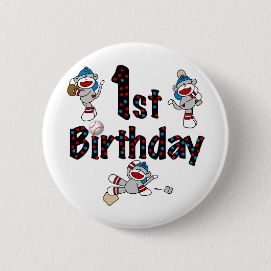 第1ソックス猿の野球の誕生日 缶バッジ (正面)
