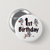 第1ソックス猿の野球の誕生日 缶バッジ (正面&裏面)