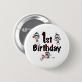 第1ソックス猿の野球の誕生日 缶バッジ (正面&裏面)