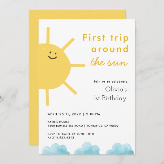 第1トリップザのまわりにサンファースト誕生日 招待状 (正面/裏面)