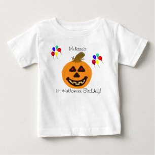 第1ハロウィーン誕生日カボチャ&バルーンTシャツ ベビーTシャツ