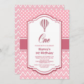 第1バースデーピンク水玉模様パーティー 招待状 (正面/裏面)