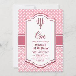 第1バースデーピンク水玉模様パーティー 招待状