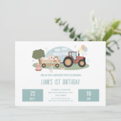 第1バースデーファームアニマルズ納屋周囲の庭パーティー少年 招待状 (スタンド正面)
