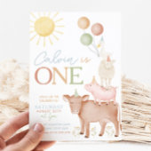 第1バースデーファームアニマルズ納屋周囲の庭パーティー少年 招待状