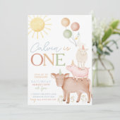 第1バースデーファームアニマルズ納屋周囲の庭パーティー少年 招待状 (スタンド正面)