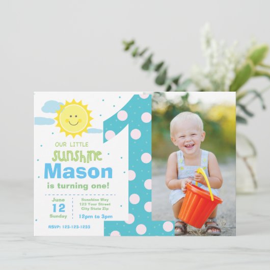 第1バースデーブルーサンシャインパーティー招待状（写真付き） 招待状 (スタンド正面)