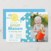 第1バースデーブルーサンシャインパーティー招待状(写真付き) 招待状 (正面/裏面)