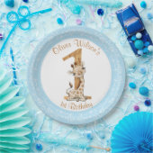 第1バースデーブルーボーイベビーキリン紙プレート ペーパープレート (パーティー)