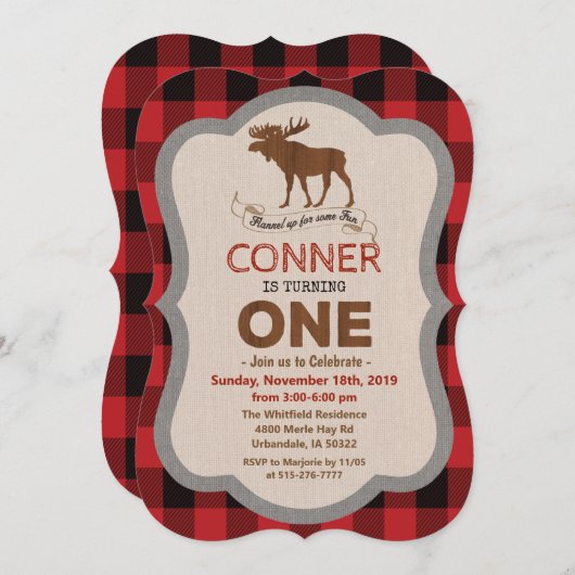 第1バースデームースボーイ誕生日招待状 招待状 (正面/裏面)