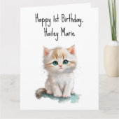 第1パーソナライズされた誕生日の青い目の子猫 カード (正面)