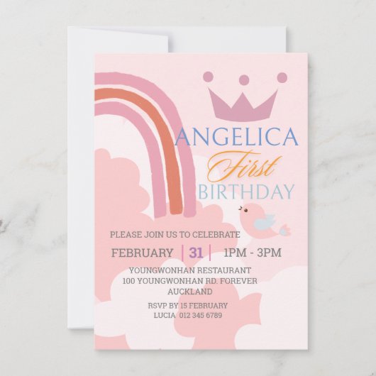 第1パーソナライズされた誕生日ピンク招待状 招待状 (正面)