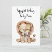 第1パーソナライズされた誕生日詰まったライオン カード (スタンド正面)