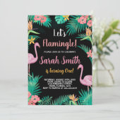 第1ピンクフラミンゴ誕生日招待状 招待状 (スタンド正面)