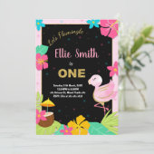 第1ピンクフラミンゴ誕生日招待状 招待状 (スタンド正面)