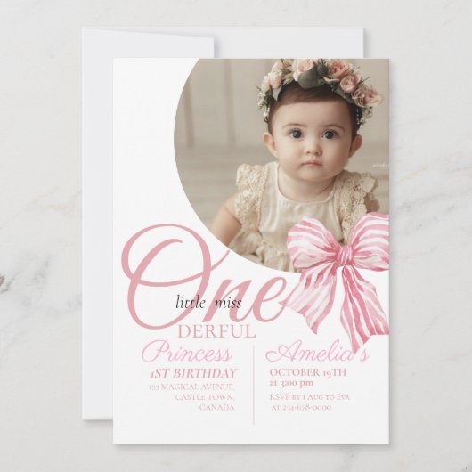 第1フォトボーエレガント誕生日ガーリーパーティー 招待状 (正面)