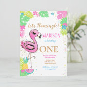 第1フラミンゴ誕生日招待状 招待状 (スタンド正面)