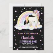 第1フローラブラックユニコーン誕生日招待状 招待状 (正面)