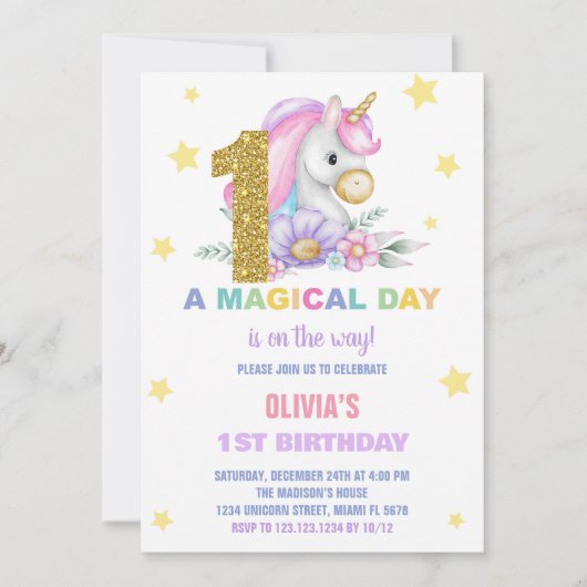 第1フローラユニコーン誕生日招待状 招待状 (正面)