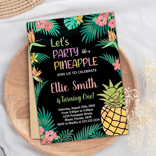 第1ブラックオレンジグリーンパイナップル招待状 招待状