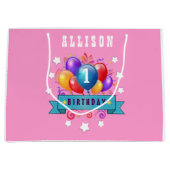 第1ベビーの誕生日のお祝いのカラフルの気球V10IZ2 ラージペーパーバッグ (正面)