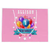 第1ベビーの誕生日のお祝いのカラフルの気球V10IZ2 ラージペーパーバッグ (裏面)