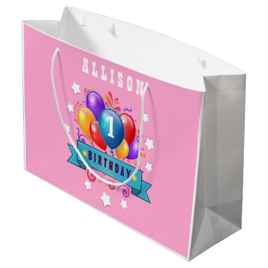 第1ベビーの誕生日のお祝いのカラフルの気球V10IZ2 ラージペーパーバッグ (裏面アングル)