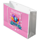 第1ベビーの誕生日のお祝いのカラフルの気球V10IZ2 ラージペーパーバッグ (正面アングル)