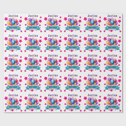 第1ベビーの誕生日のお祝いのカラフルの気球V10IZ5 ラッピングペーパー (フラット)