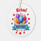 第1ベビーの誕生日のお祝いのカラフルの気球V10IZ セラミックオーナメント (左)