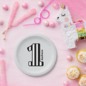 第1ベビーの誕生日の黒のストライプので大きい数A20Z ペーパープレート (パーティー)