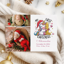 第1ベビークリスマス2フォトピンク金ゴールドユニコーン シーズンカード