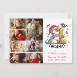 第1ベビークリスマス7フォトピンク金ゴールドユニコーン シーズンカード