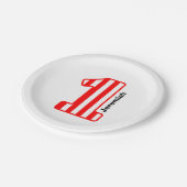 第1ベビー誕生日レッドビストライプのッグナンバーA21 ペーパープレート (アングル)